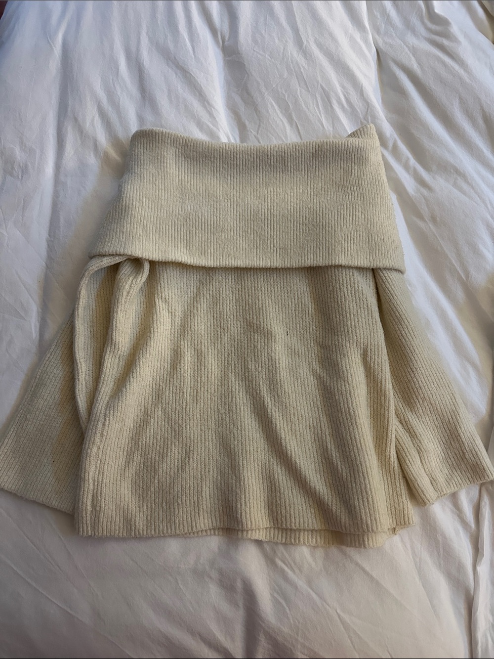H&M Cream Off-the-Shoulder Fold-Over Ribbed Sweater